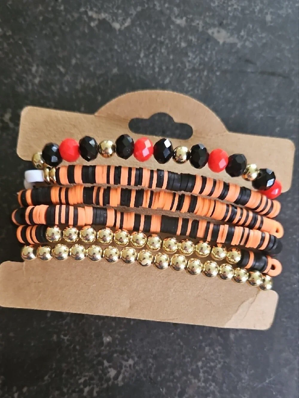 4 for $24 | Spooky Halloween Layered Beaded Bracelet Set - Orange & Black
